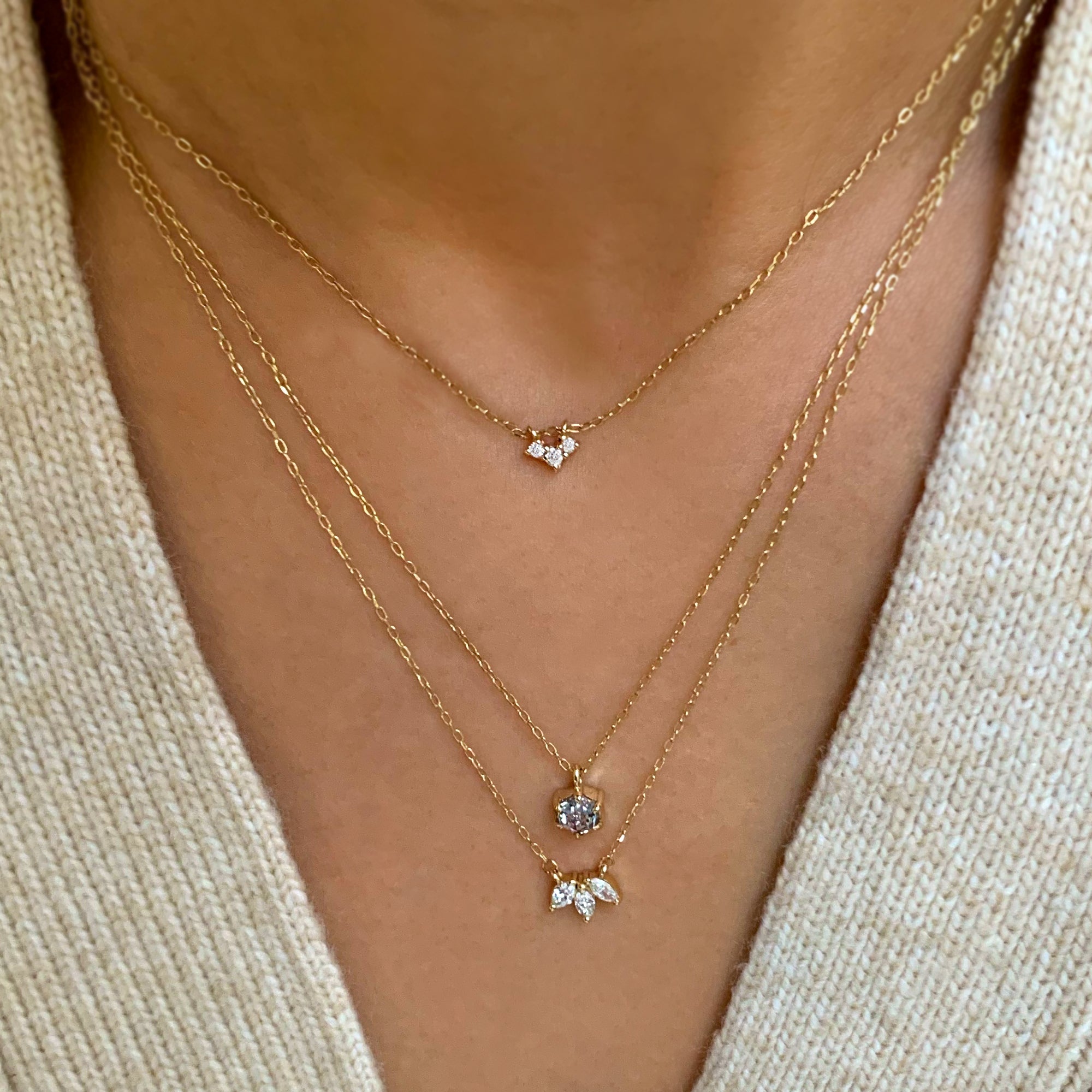 Jamie Park Jewelry - Three Diamond Necklace Upgrade everyday looks with this classic dainty diamond necklace. Perfect for day or night, this piece is perfect for wearing on special occasions or adding a touch of sparkles to your everyday look.