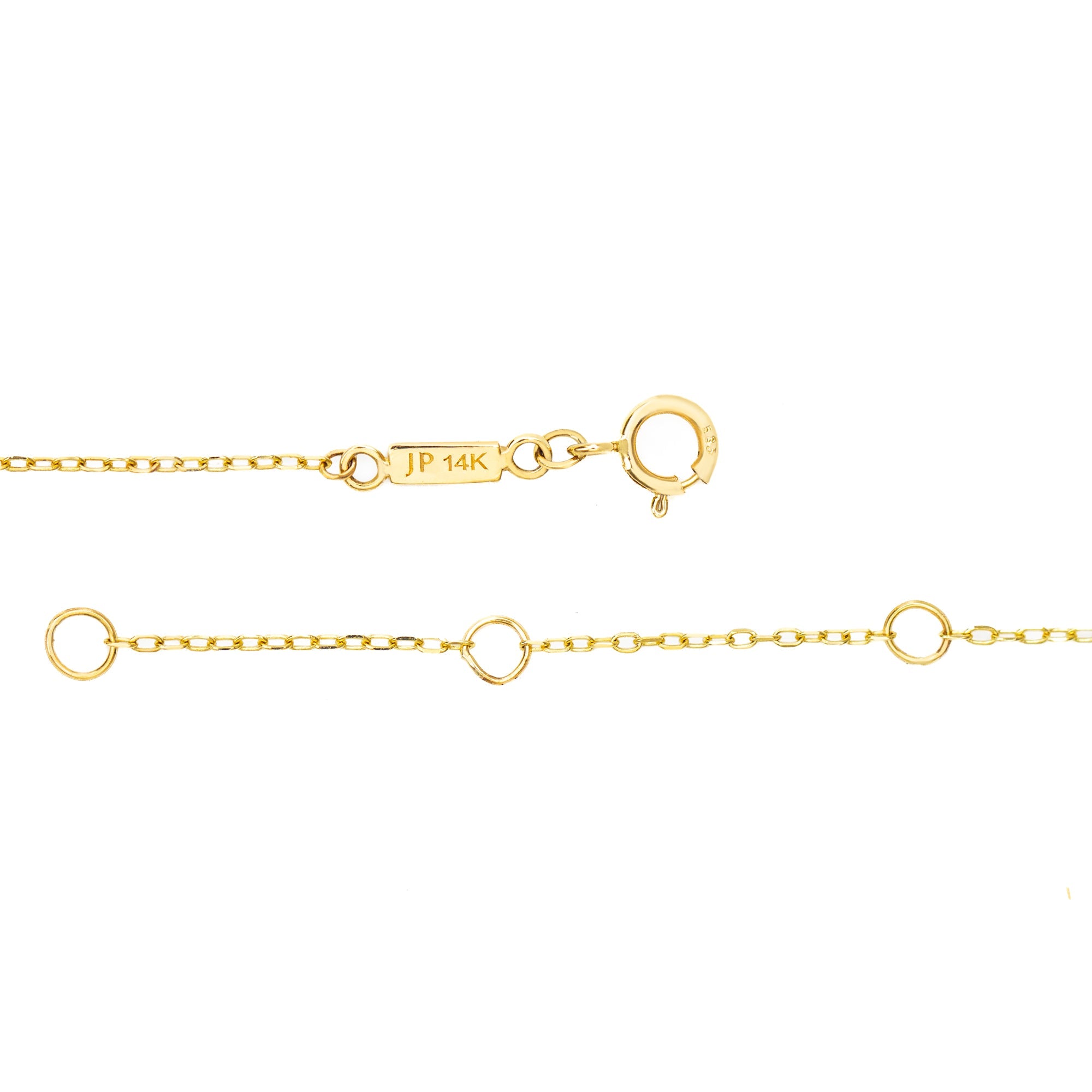 Gold chain necklace with clasp on white background
