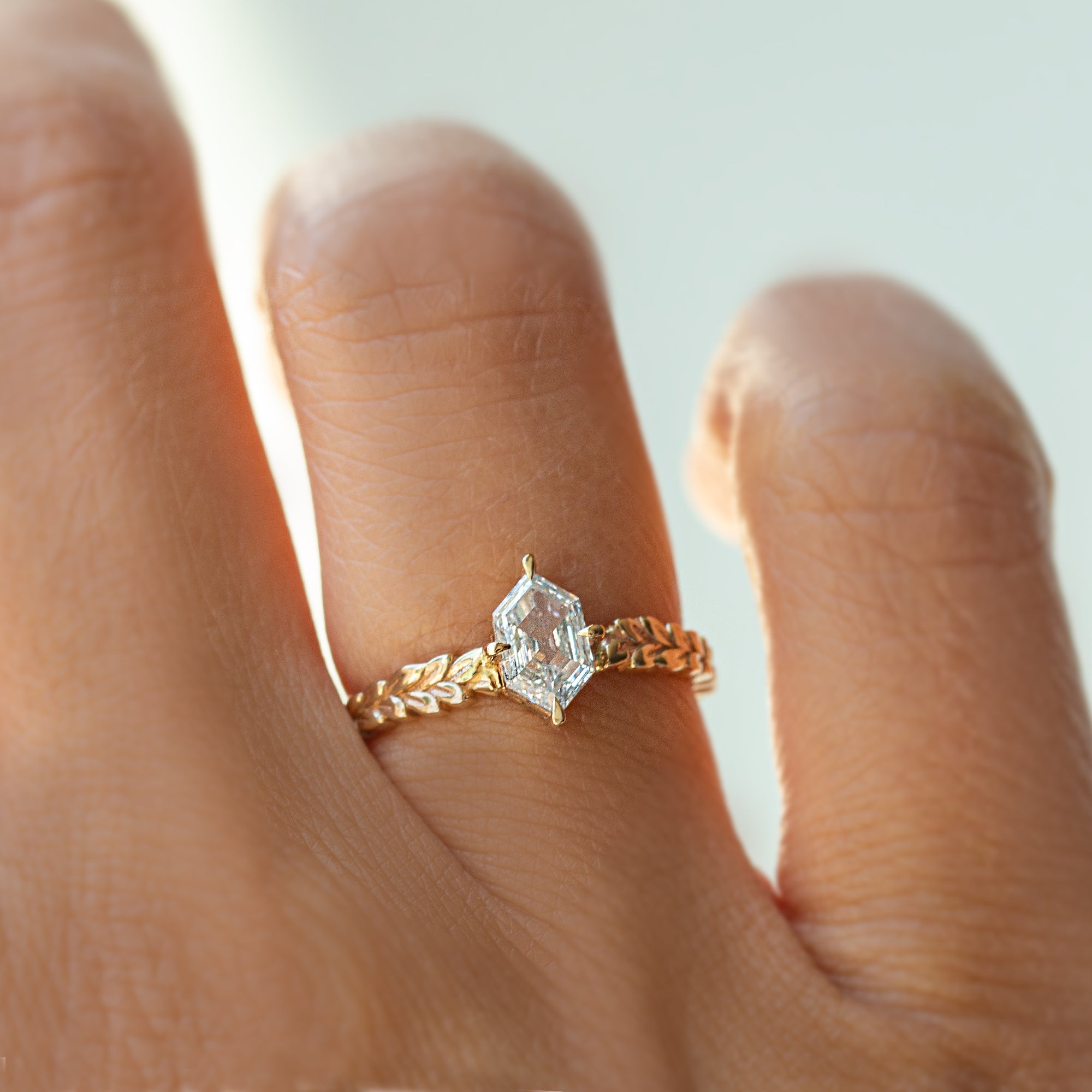 Jamie Park Jewelry | Meadow Dutch Marquise Diamond RingJamie Park Jewelry | Meadow Dutch Marquise Diamond Ring, Hexagon diamond, olive leaf band