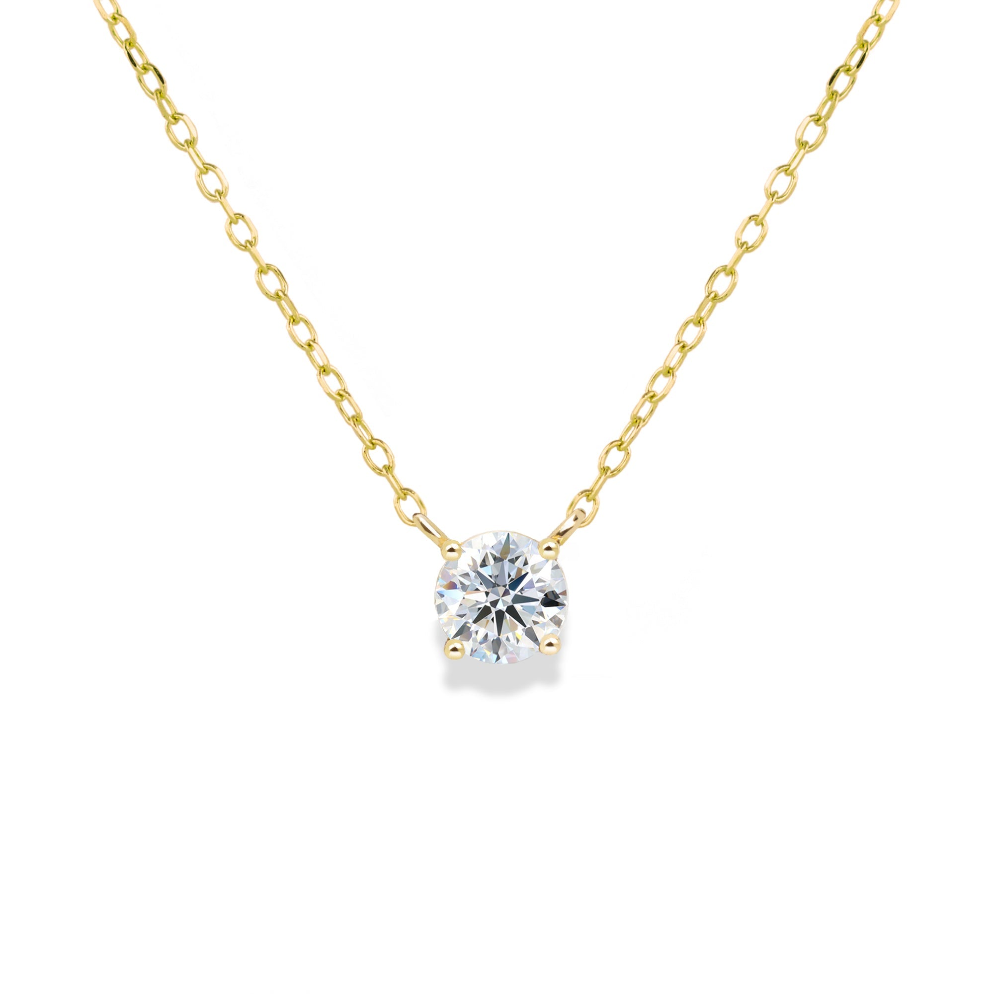 Jamie Park Jewelry - Round Diamond Solitaire Necklace This Round Diamond Solitaire Necklace features a sparkling lab diamond, set in a classic four prong design. With each diamond certified by IGI, this necklace makes for a timeless and cherished gift, perfect for any special occasion. Add a touch of elegance to any outfit with this beautiful piece. Chain length 16-18" 