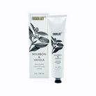 Shea butter hand and body crème with packaging labeled 'Bourbon & Vanilla' by Formulary 55 on a white background.
