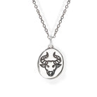 Silver necklace with a Taurus zodiac pendant on a white background