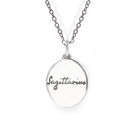 Silver necklace with 'Sagittarius' pendant on a white background