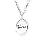 Silver necklace with 'Pisces' pendant on a white background