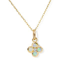 Gold necklace with a four-leaf clover opal diamond pendant on a white background