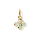 Gold necklace with a four-leaf clover opal diamond pendant on a white background