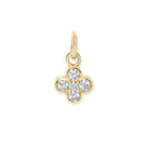 Gold four-leaf clover pendant with diamonds on a white background