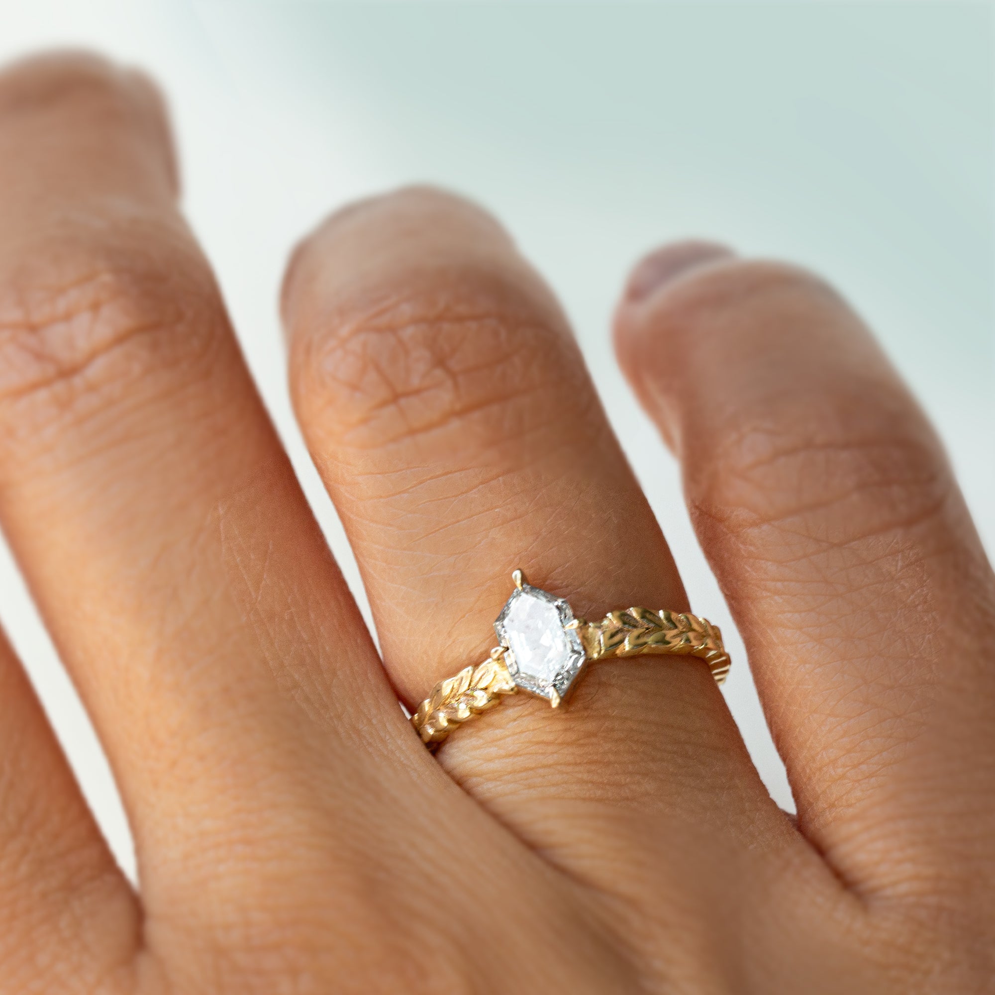 Jamie Park Jewelry | Meadow Dutch Marquise Diamond RingJamie Park Jewelry | Meadow Dutch Marquise Diamond Ring, Hexagon diamond, olive leaf band