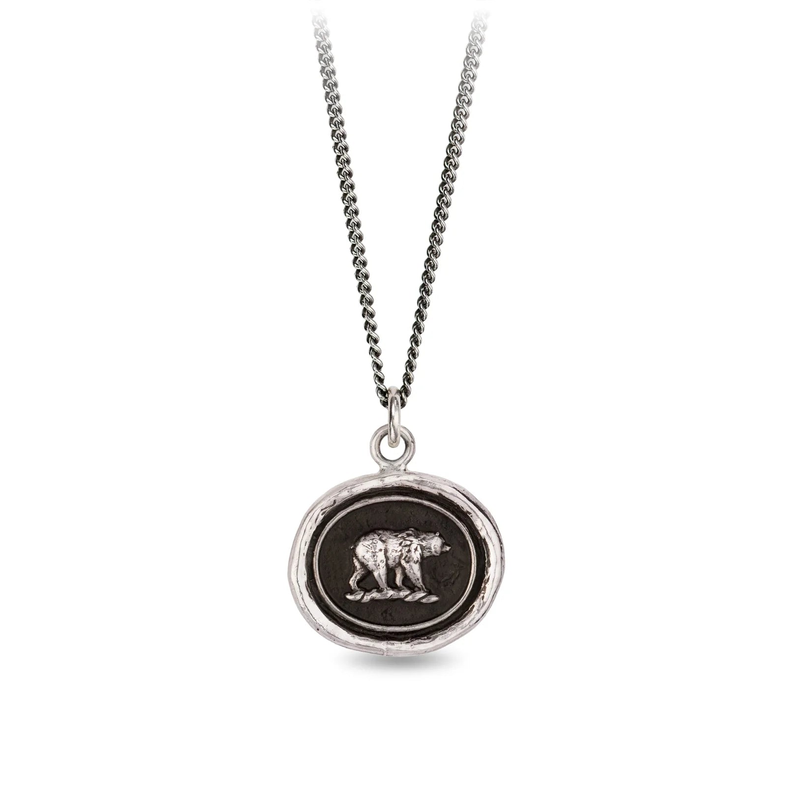 Silver pendant necklace on a white background