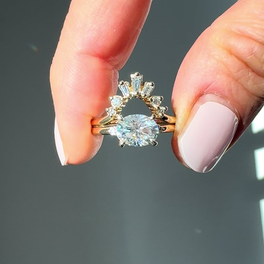 Ella 1ct  East-West Oval Ring-The best-selling Ella Ring has an east-west oval setting that features an oval center diamond or moissanite. Crafted with a timeless and modern style, this ring makes for the perfect engagement ring or anniversary gift.  More carat and color/clarity options are available. Contact us for more information.