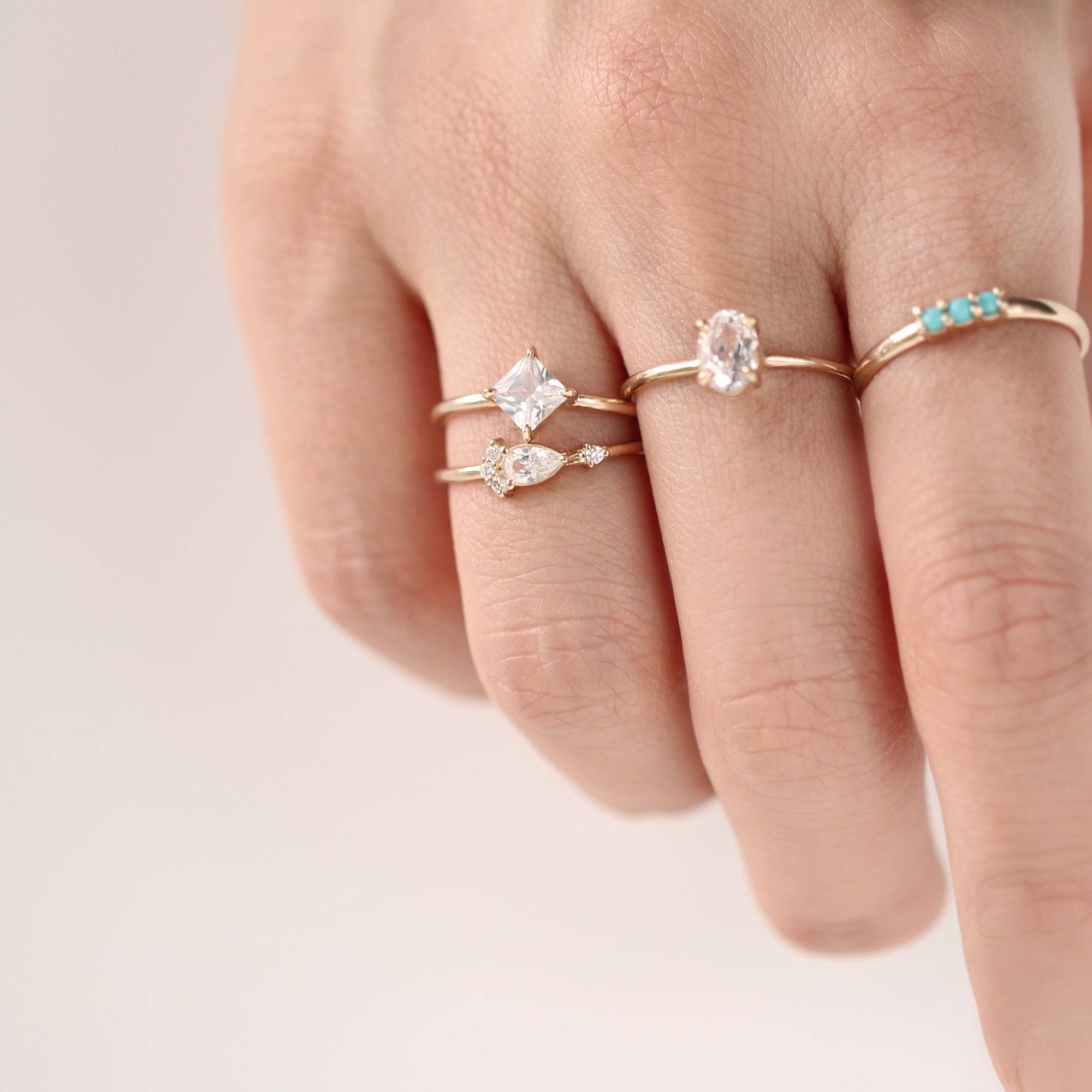 Princess cut white sapphire ring by Jamie Park Jewelry
