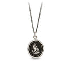 Silver necklace with a round pendant featuring a fox design on a white background